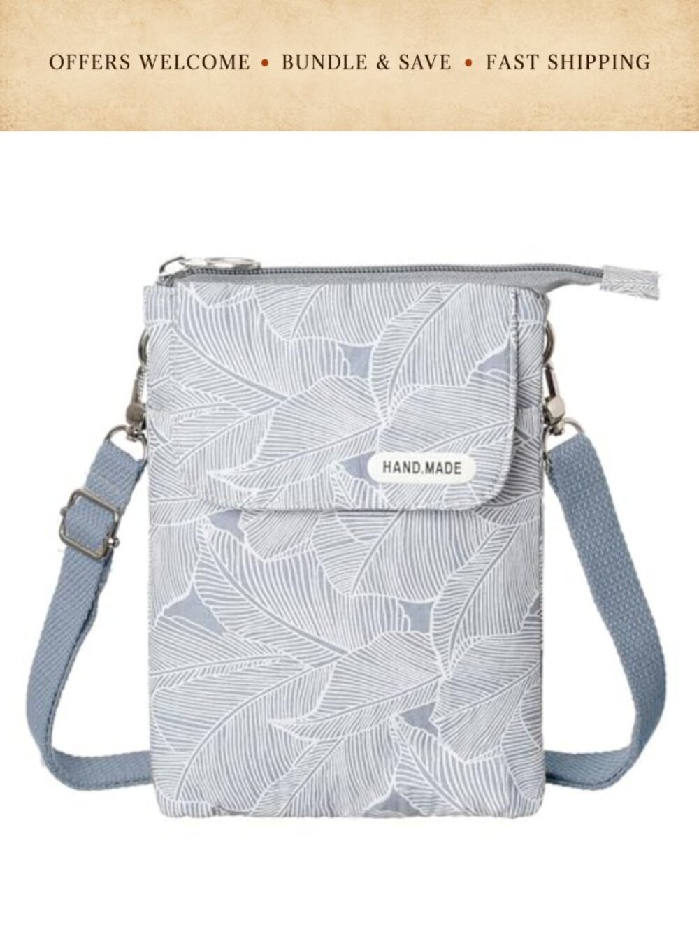 Handmade Cotton Crossbody Bag Small Phone Purse Adjustable Strap